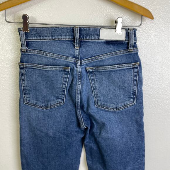 Re/Done 90s High Rise Extra Crop Jeans Womens 25 Blue Denim Button Undone Hem - Picture 7 of 12